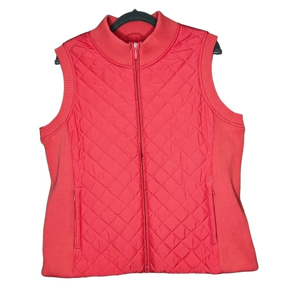 Pendleton Womens Size Large Quilted Puffer Vest Salmon Ribbed Sides Zip Pockets - Picture 1 of 7
